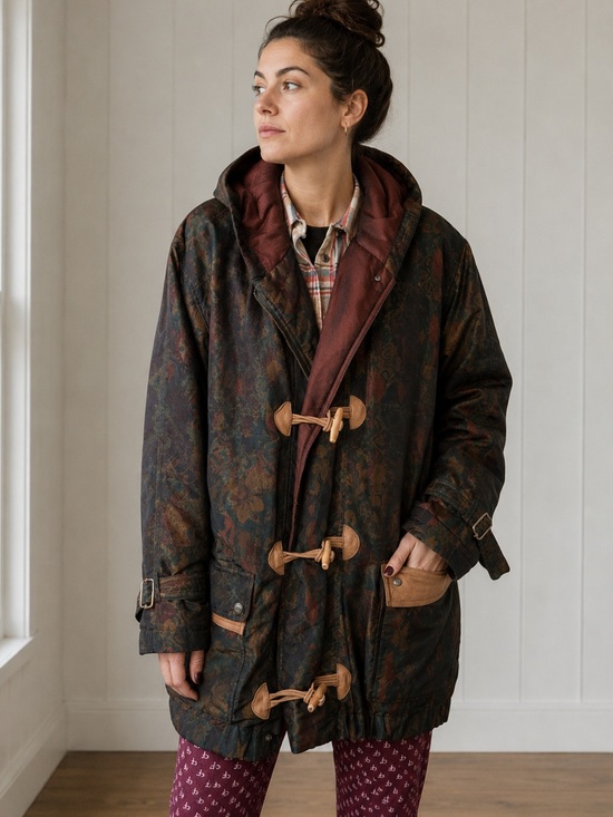 Forenza Jackets & Blazers - Vintage Forenza Puffer Lightweight Paisley Hooded Parka Leather Accents to Sz L
